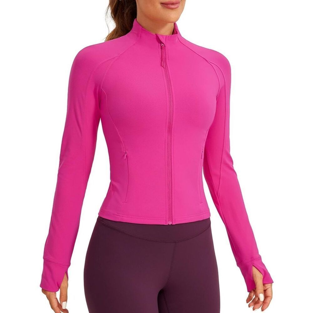 CRZ YOGA Butterluxe Athletic Hot Pink Full-Zip Jacket Thumbholes